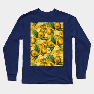 Lemon and Leaf Pattern Long Sleeve T-Shirt